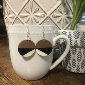 Round wood and resin color block earrings